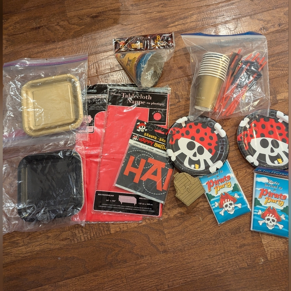 Pirate Birthday decorations assorted decorations red black & gold